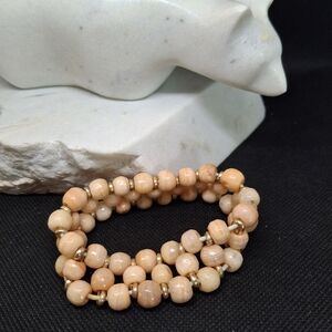 VINTAGE Beaded Peach MOONSTONE Stretch Bracelet 8"